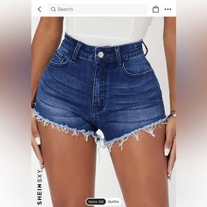 High waist raw hem denim shorts
